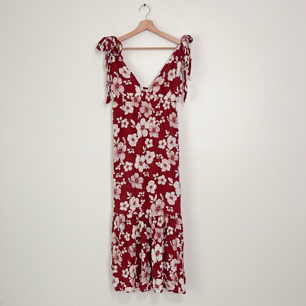 Abercrombie & Fitch Floral Maxi Tie Strap Dress Size M Brown Open Back Tiered - Picture 2 of 9
